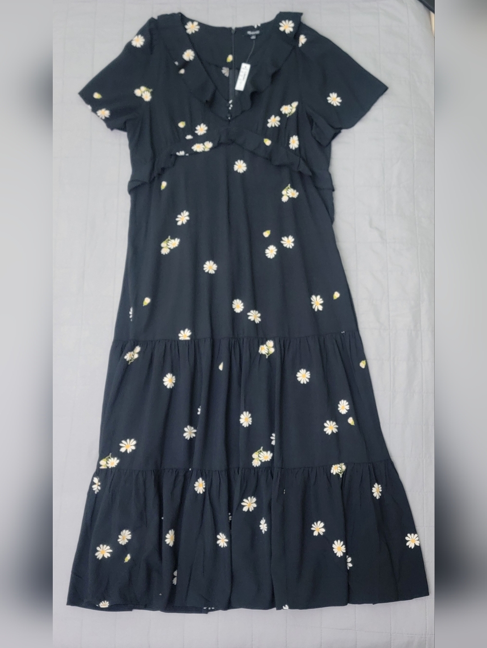 Madewell Floral Maxi Dress Black Women's Size 12 Empire Waist Short Sleeve